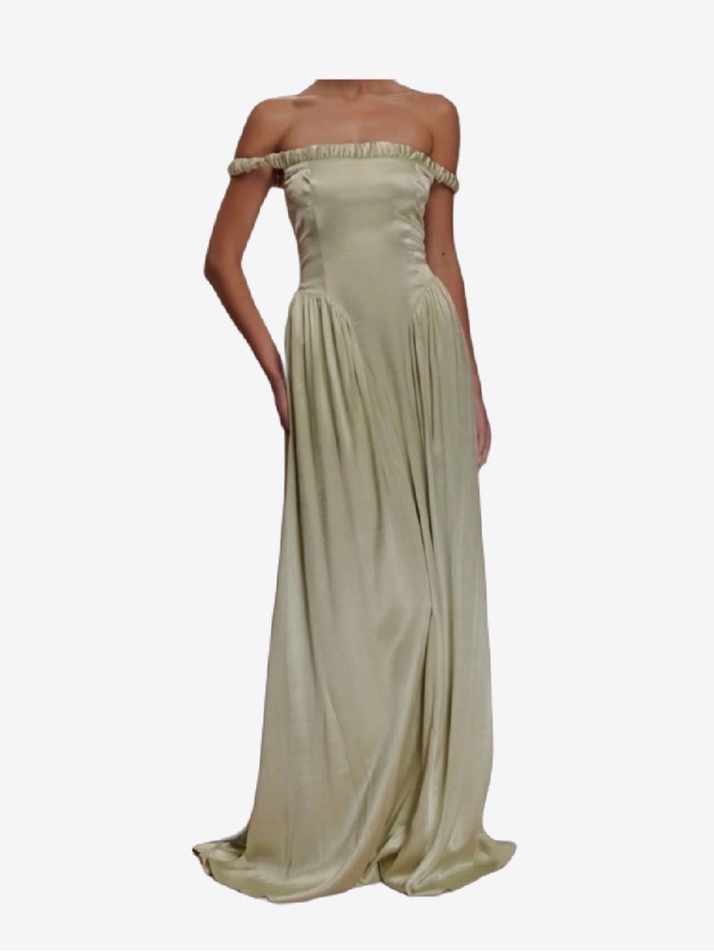 Meshki Coco Elegant Off-Shoulder Sage Green Evening Gown